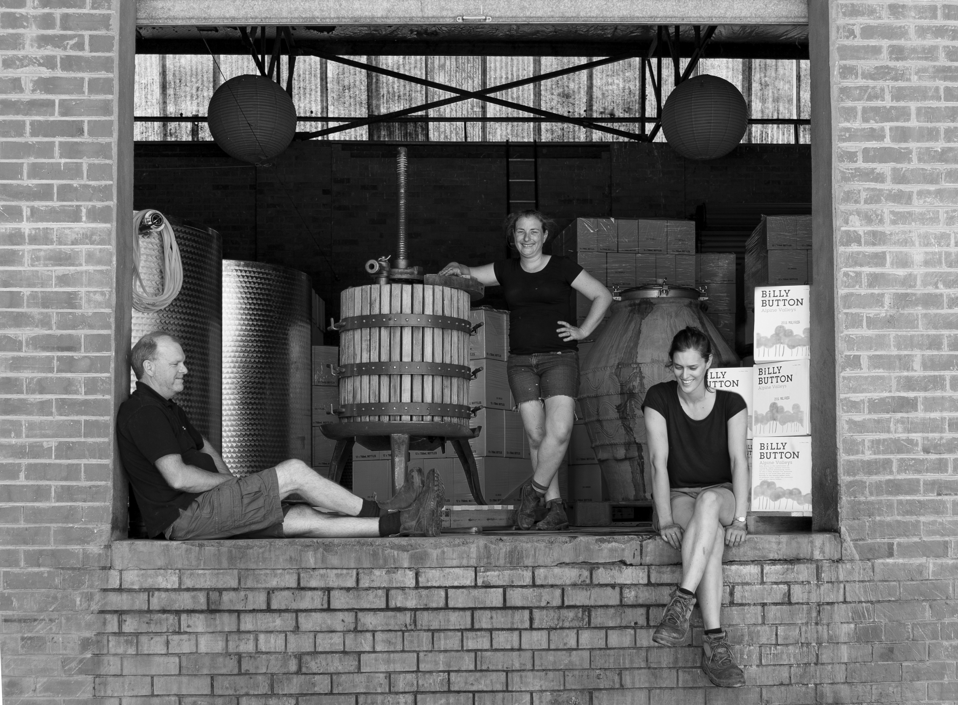Black and white of Billy Button Wines staff